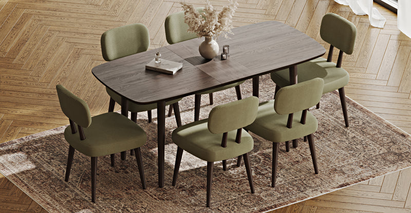 Lyno 77x140 Cm Açılır Yemek Masası Takımı (6 Roa Sandalye) - Fitilli Kadife