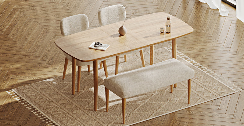 Lyno 77x140 Cm Açılır Yemek Masası Takımı (Roa Bench & 2 Roa Sandalye) - Bukle
