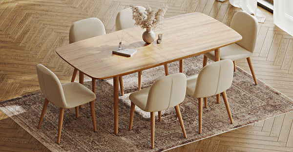 Lyno 97x160 Açılır Yemek Masası Takımı (6 Venn Sandalye) - Performans Kadife