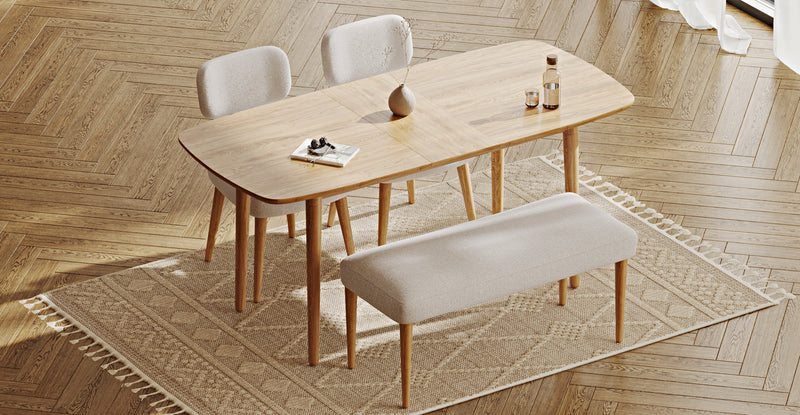 Lyno 77x140 Cm Açılır Yemek Masası Takımı (Roa Bench & 2 Roa Sandalye) - Keten
