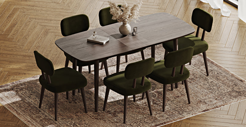 Lyno 77x140 Cm Açılır Yemek Masası Takımı (6 Roa Sandalye) - Kadife