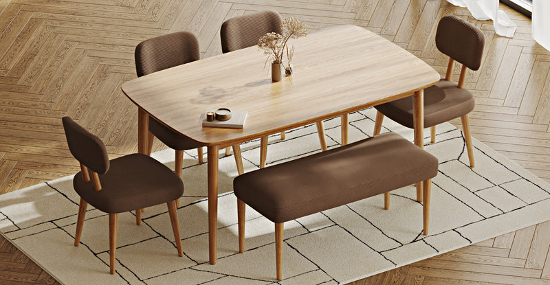 Lyno 97x160 Cm Sabit Yemek Masası Takımı (Bench&4Lü Roa) - Fitilli Kadife
