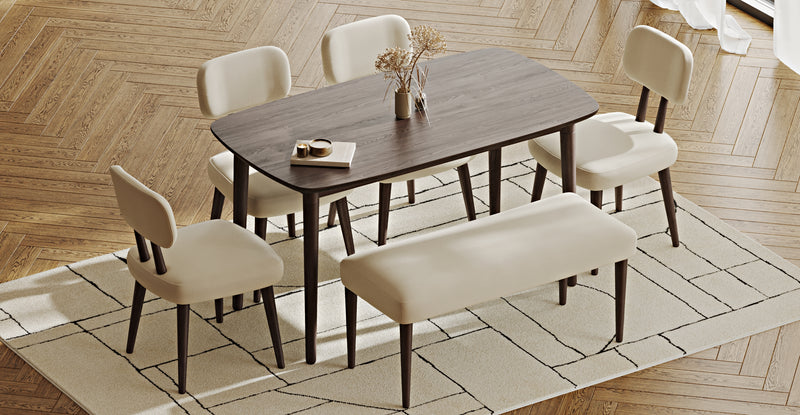 Lyno 77x140 Cm Sabit Yemek Masası Takımı (Roa Bench & 4 Roa Sandalye) - Performans Kadife