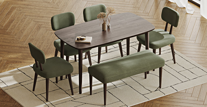 Lyno 77x140 Cm Sabit Yemek Masası Takımı (Roa Bench & 4 Roa Sandalye) - Kadife