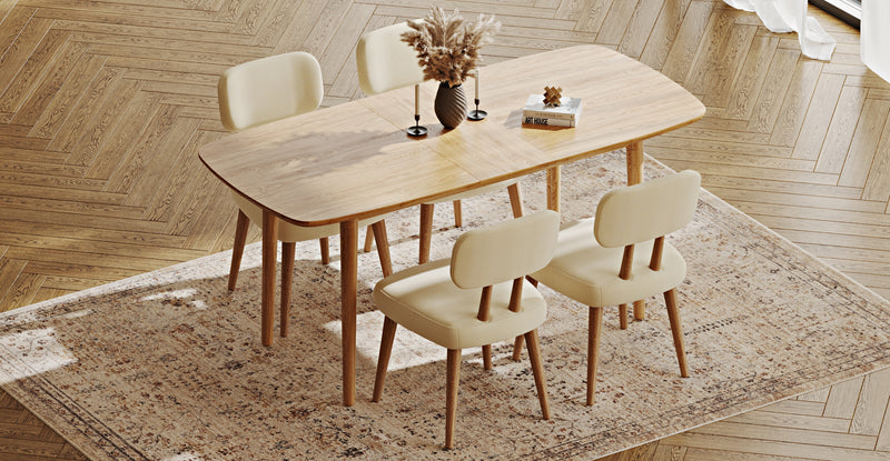 Lyno 77x140 Cm Açılır Yemek Masası Takımı (4 Roa Sandalye) - Doğal Doku