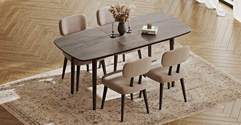Lyno 77x140 Cm Açılır Yemek Masası Takımı (4 Roa Sandalye) - Kadife