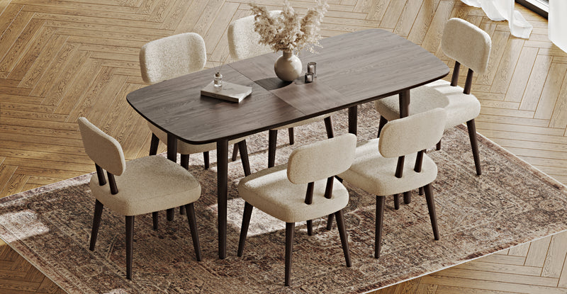 Lyno 77x140 Cm Açılır Yemek Masası Takımı (6 Roa Sandalye) - Bukle
