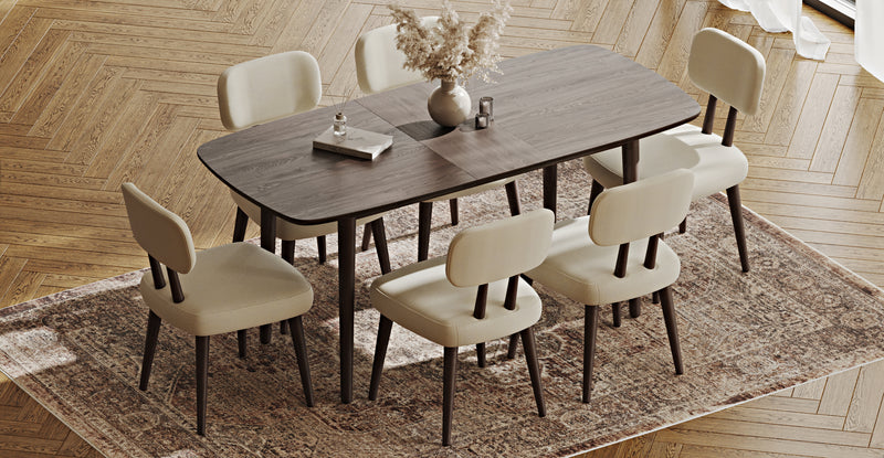 Lyno 77x140 Cm Açılır Yemek Masası Takımı (6 Roa Sandalye) - Doğal Doku