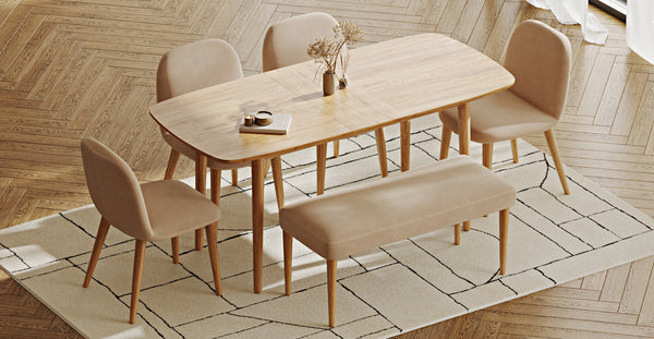 Lyno 77x140 Açılır Yemek Masası Takımı (Roa Bench & 4 Venn Sandalye) - Kadife