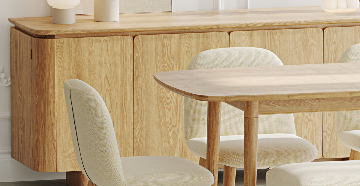 Lyno & Venn | 97x160 Açılır Masa ve Konsollu Yemek Odası Takımı – Midi (6 Kişilik) - Doğal Doku