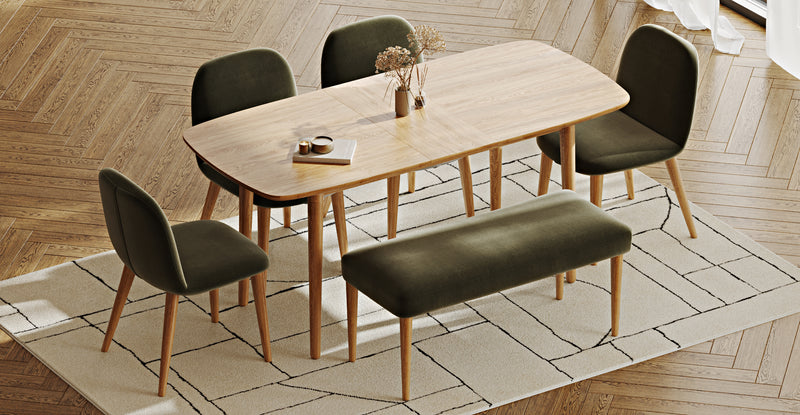 Lyno 77x140 Açılır Yemek Masası Takımı (Roa Bench & 4 Venn Sandalye) - Performans Keten