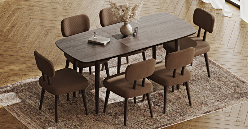 Lyno 77x140 Cm Açılır Yemek Masası Takımı (6 Roa Sandalye) - Fitilli Kadife