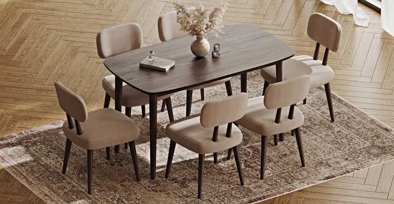 Lyno 77x140 Cm Sabit Yemek Masası Takımı (6 Roa Sandalye) - Kadife