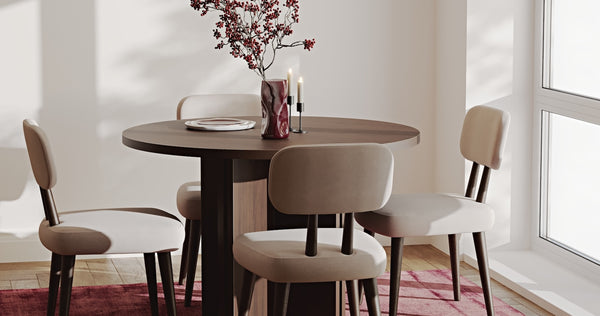 Olyn Yuvarlak Sabit Yemek Masası Takımı (4 Roa Sandalye) - Kadife