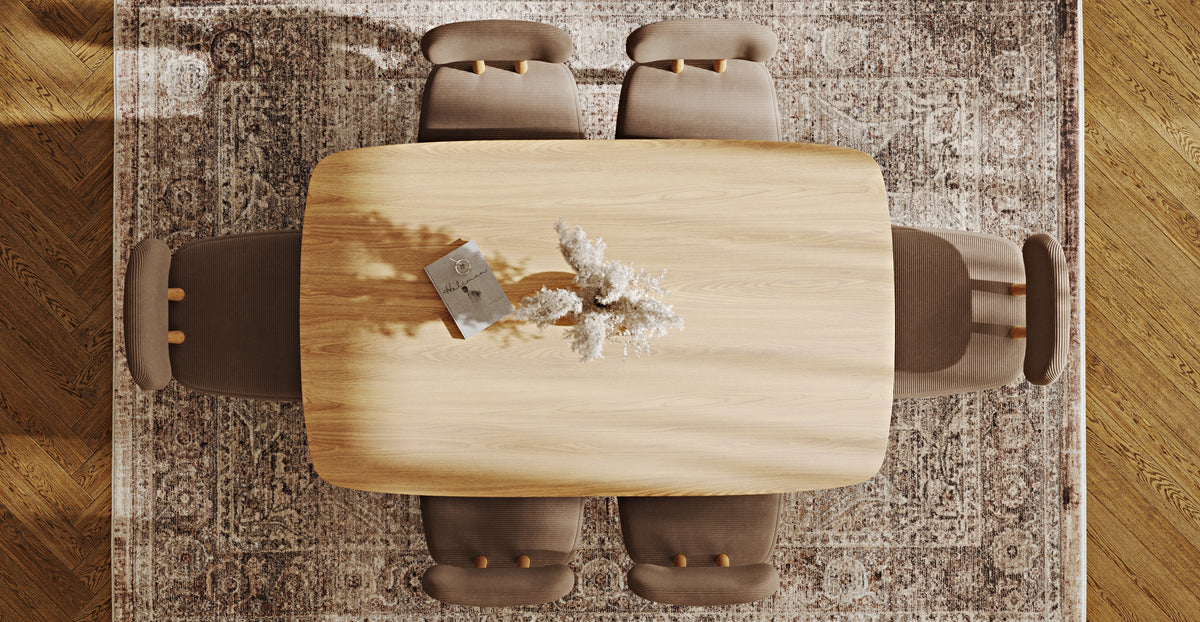 Lyno 97x160 Cm Sabit Yemek Masası Takımı (6Lı Roa) - Fitilli Kadife