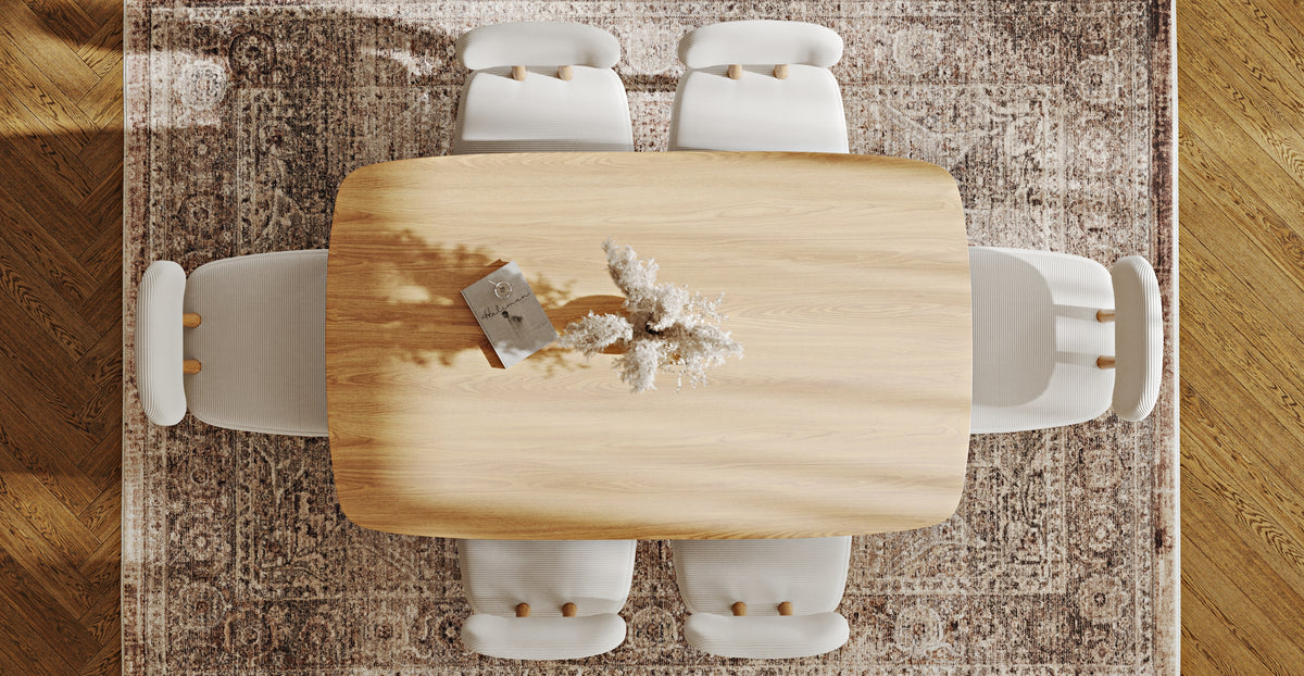 Lyno 97x160 Cm Sabit Yemek Masası Takımı (6Lı Roa) - Fitilli Kadife