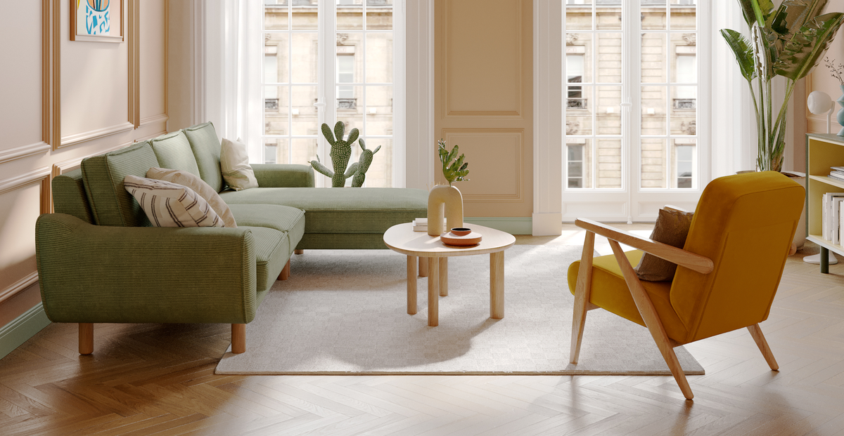 Klem Sisli Yeşil Köşe ve Hardal Levy Berjer Koltuk Takımı - Kadife & Fitilli Kadife