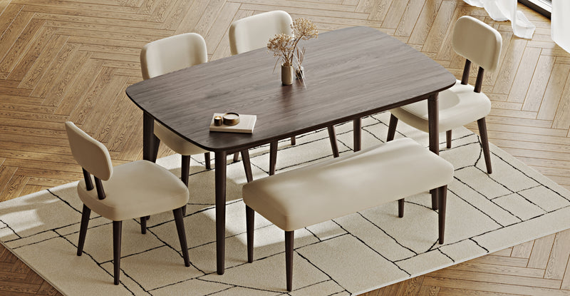 Lyno 97x160 Cm Sabit Yemek Masası Takımı (Bench&4Lü Roa) - Performans Kadife