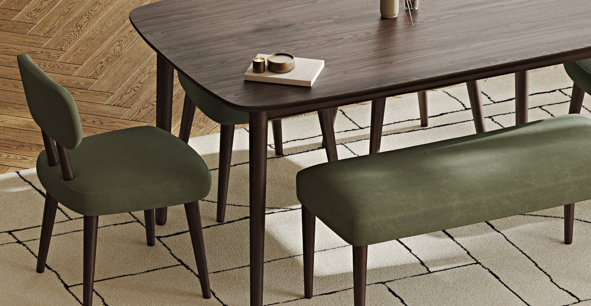 Lyno 97x160 Cm Sabit Yemek Masası Takımı (Bench&4Lü Roa) - Kadife