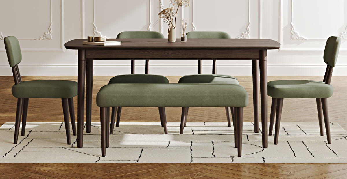 Lyno 97x160 Cm Sabit Yemek Masası Takımı (Bench&4Lü Roa) - Kadife