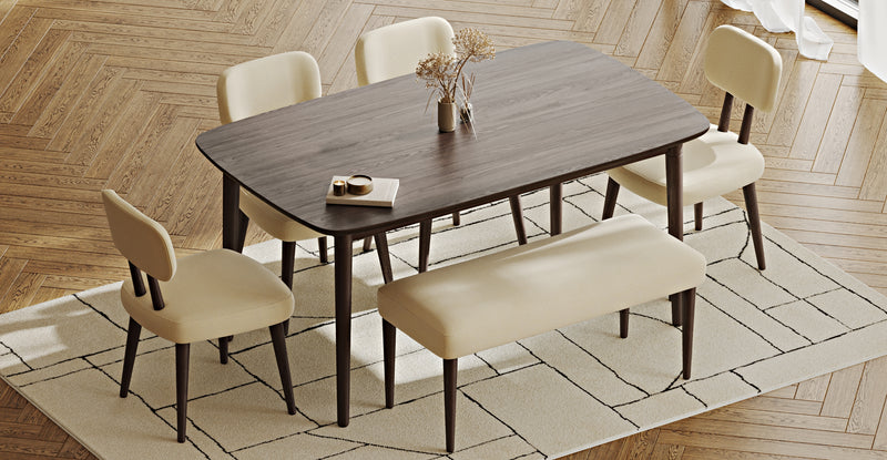 Lyno 97x160 Cm Sabit Yemek Masası Takımı (Bench&4Lü Roa) - Doğal Doku