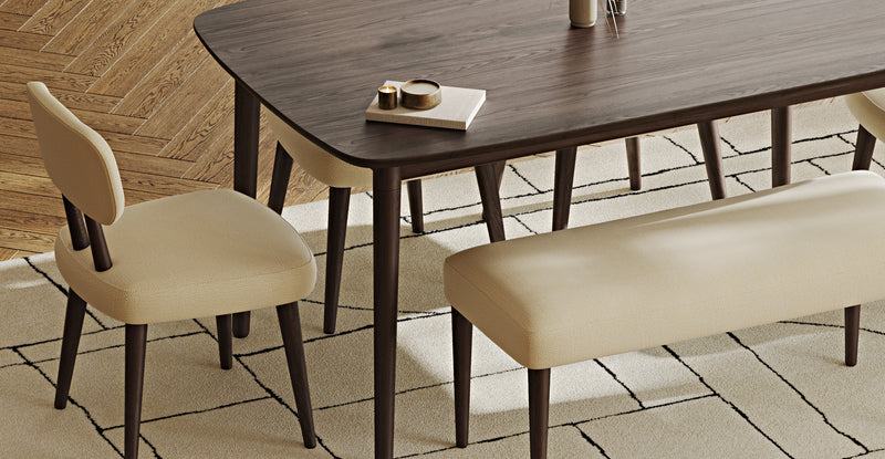 Lyno 97x160 Cm Sabit Yemek Masası Takımı (Bench&4Lü Roa) - Doğal Doku