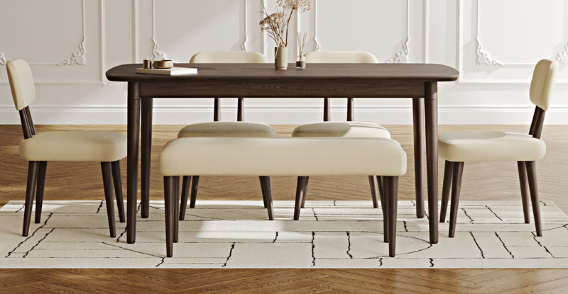Lyno 97x160 Cm Sabit Yemek Masası Takımı (Bench&4Lü Roa) - Doğal Doku