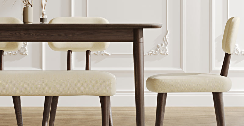 Lyno 97x160 Cm Sabit Yemek Masası Takımı (Bench&4Lü Roa) - Doğal Doku
