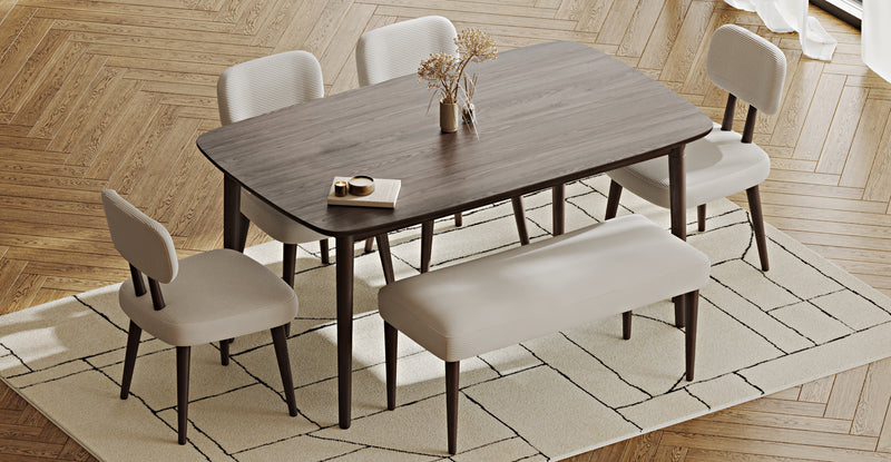 Lyno 97x160 Cm Sabit Yemek Masası Takımı (Bench&4Lü Roa) - Fitilli Kadife