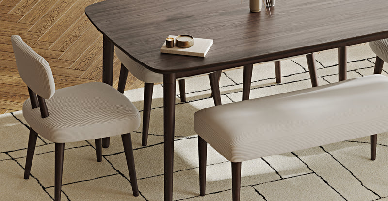 Lyno 97x160 Cm Sabit Yemek Masası Takımı (Bench&4Lü Roa) - Fitilli Kadife