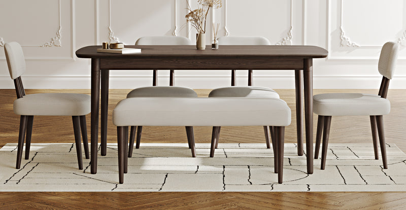 Lyno 97x160 Cm Sabit Yemek Masası Takımı (Bench&4Lü Roa) - Fitilli Kadife