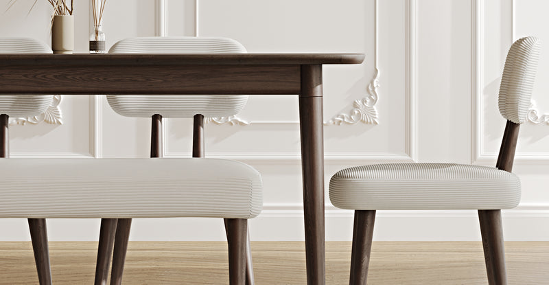 Lyno 97x160 Cm Sabit Yemek Masası Takımı (Bench&4Lü Roa) - Fitilli Kadife