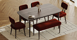 Lyno 97x160 Cm Sabit Yemek Masası Takımı (Bench&4Lü Roa) - Kadife