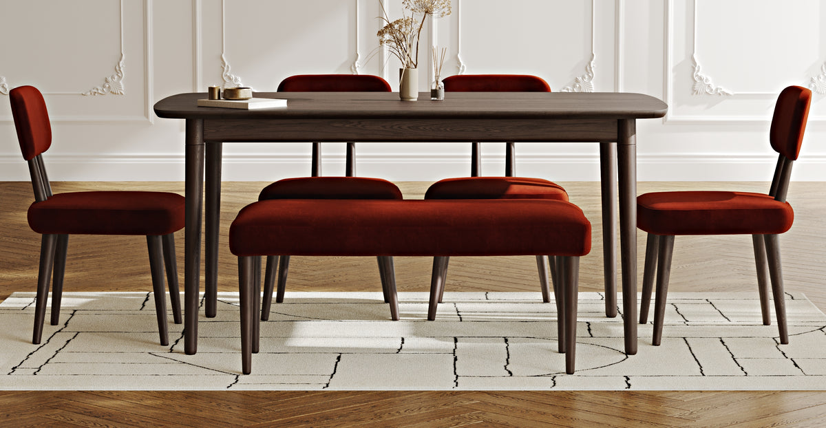 Lyno 97x160 Cm Sabit Yemek Masası Takımı (Bench&4Lü Roa) - Kadife