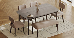 Lyno 97x160 Cm Sabit Yemek Masası Takımı (Bench&4Lü Roa) - Kadife