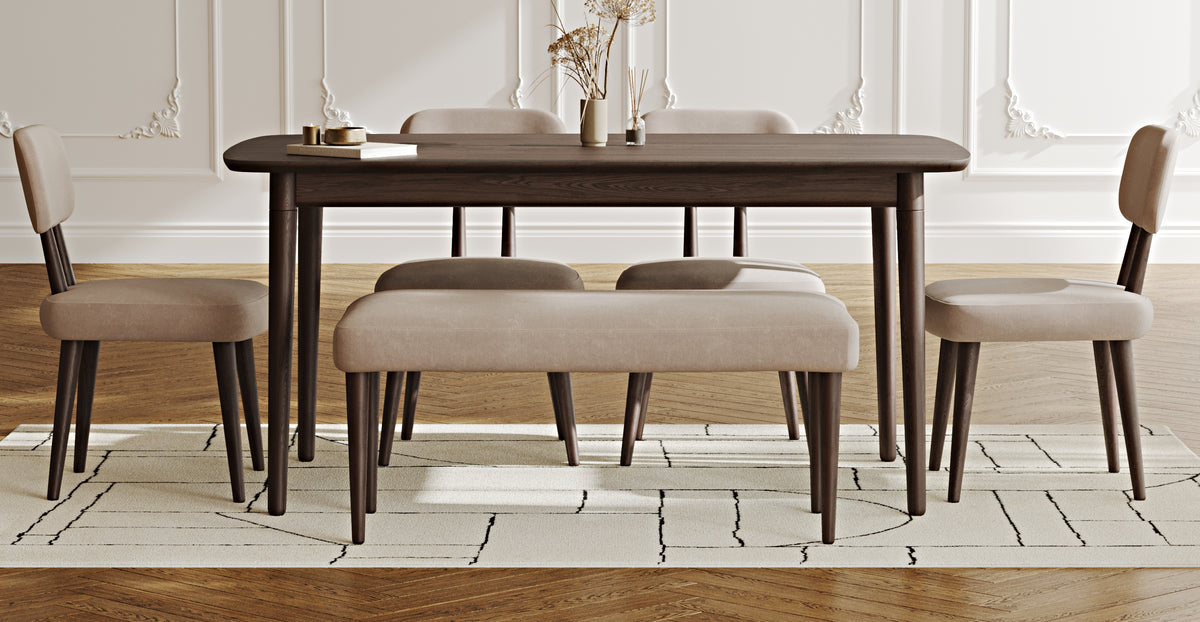 Lyno 97x160 Cm Sabit Yemek Masası Takımı (Bench&4Lü Roa) - Kadife