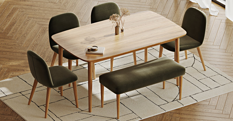 Lyno 97x160 Sabit Yemek Masası Takımı (Roa Bench & 4 Venn Sandalye) - Performans Keten
