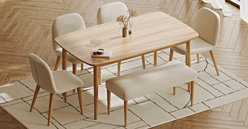 Lyno 97x160 Sabit Yemek Masası Takımı (Roa Bench & 4 Venn Sandalye) - Performans Kadife
