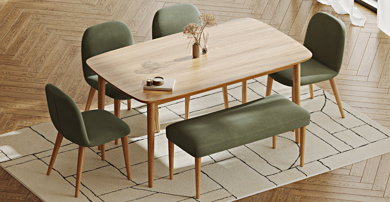 Lyno 97x160 Sabit Yemek Masası Takımı (Roa Bench & 4 Venn Sandalye) - Kadife
