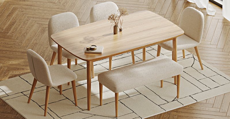 Lyno 97x160 Sabit Yemek Masası Takımı (Roa Bench & 4 Venn Sandalye) - Bukle