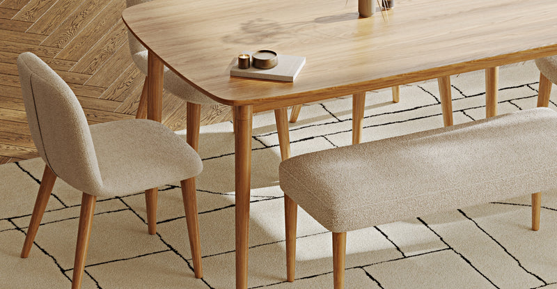 Lyno 97x160 Sabit Yemek Masası Takımı (Roa Bench & 4 Venn Sandalye) - Bukle