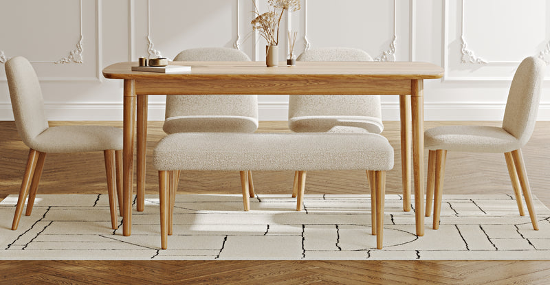 Lyno 97x160 Sabit Yemek Masası Takımı (Roa Bench & 4 Venn Sandalye) - Bukle