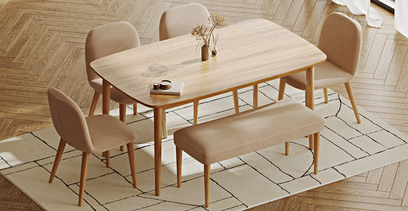 Lyno 97x160 Sabit Yemek Masası Takımı (Roa Bench & 4 Venn Sandalye) - Kadife