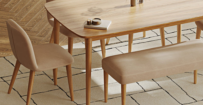 Lyno 97x160 Sabit Yemek Masası Takımı (Roa Bench & 4 Venn Sandalye) - Kadife