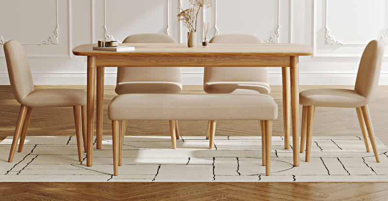 Lyno 97x160 Sabit Yemek Masası Takımı (Roa Bench & 4 Venn Sandalye) - Kadife