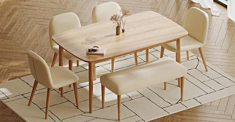 Lyno 97x160 Sabit Yemek Masası Takımı (Roa Bench & 4 Venn Sandalye) - Doğal Doku
