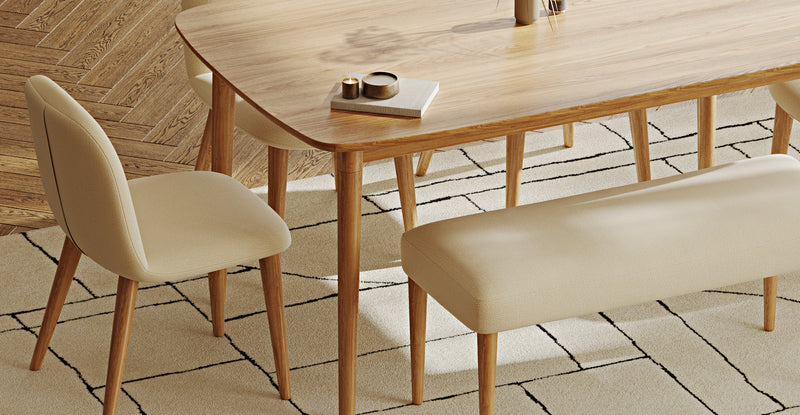 Lyno 97x160 Sabit Yemek Masası Takımı (Roa Bench & 4 Venn Sandalye) - Doğal Doku