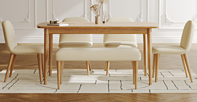 Lyno 97x160 Sabit Yemek Masası Takımı (Roa Bench & 4 Venn Sandalye) - Doğal Doku