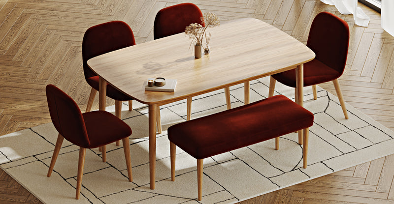 Lyno 97x160 Sabit Yemek Masası Takımı (Roa Bench & 4 Venn Sandalye) - Kadife