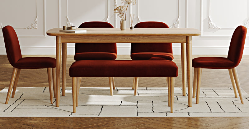 Lyno 97x160 Sabit Yemek Masası Takımı (Roa Bench & 4 Venn Sandalye) - Kadife
